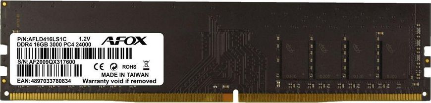 Память для настольных компьютеров AFOX 16 GB DDR4 3000 MHz (AFLD416LS1C)