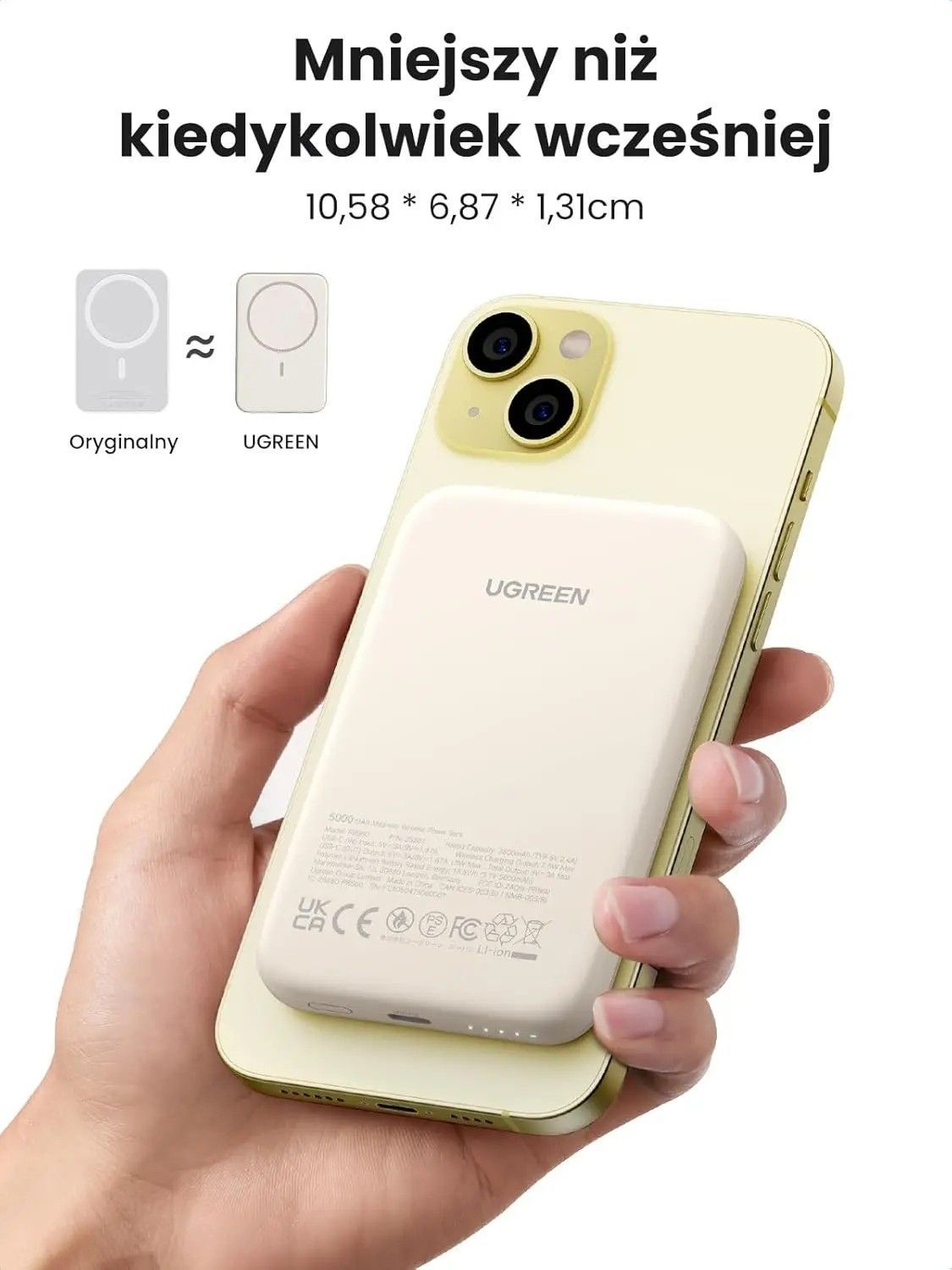 Зовнішній акумулятор (павербанк) Ugreen PB560 5000mAh 15W Beige (25866)