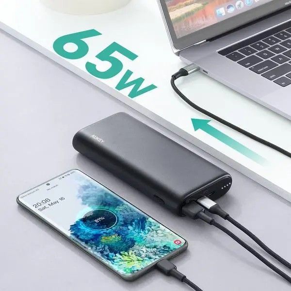 Зовнішній акумулятор (павербанк) Aukey 20000mAh 65W Black (PB-Y37)