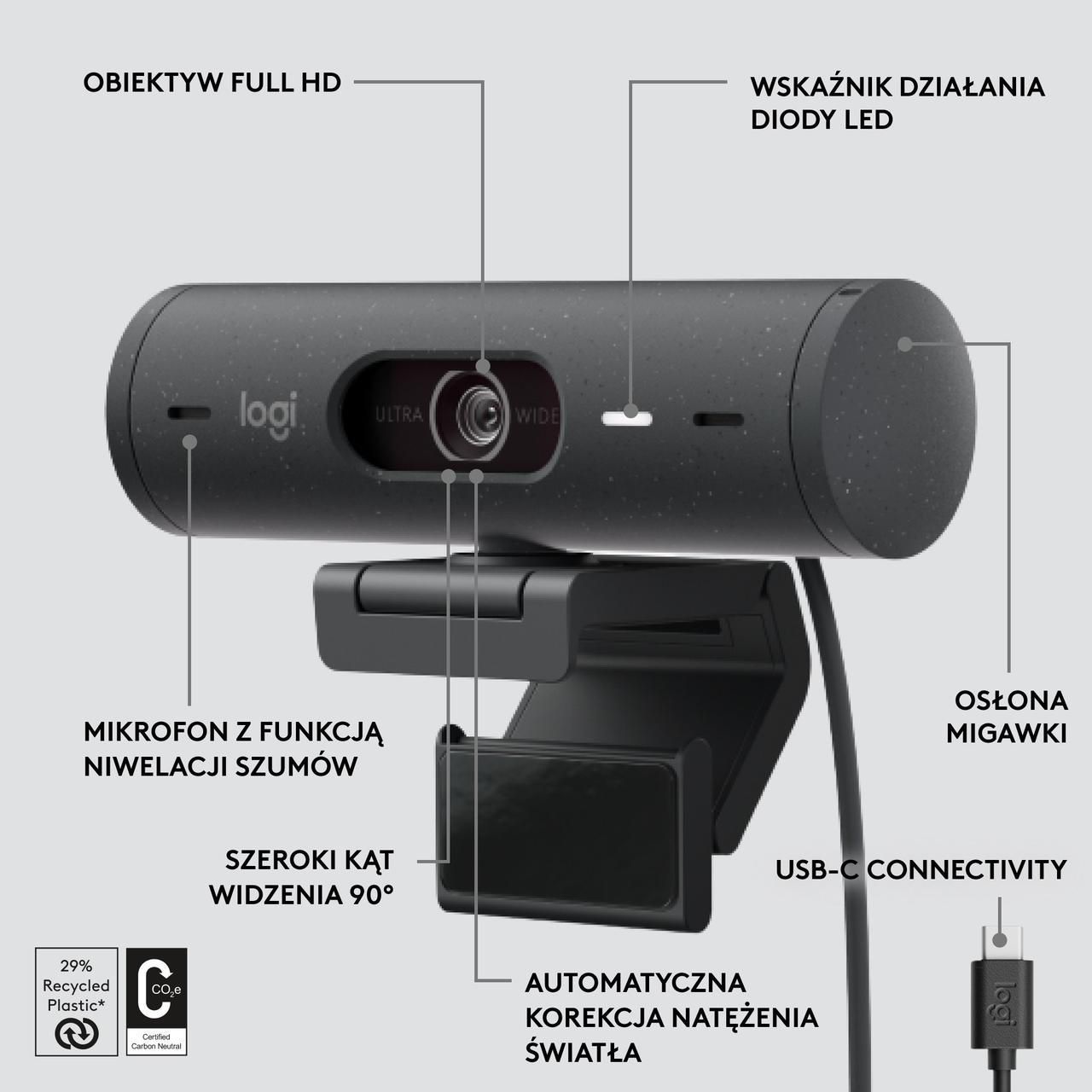 Веб-камера Logitech Brio 500 Graphite (960-001422)