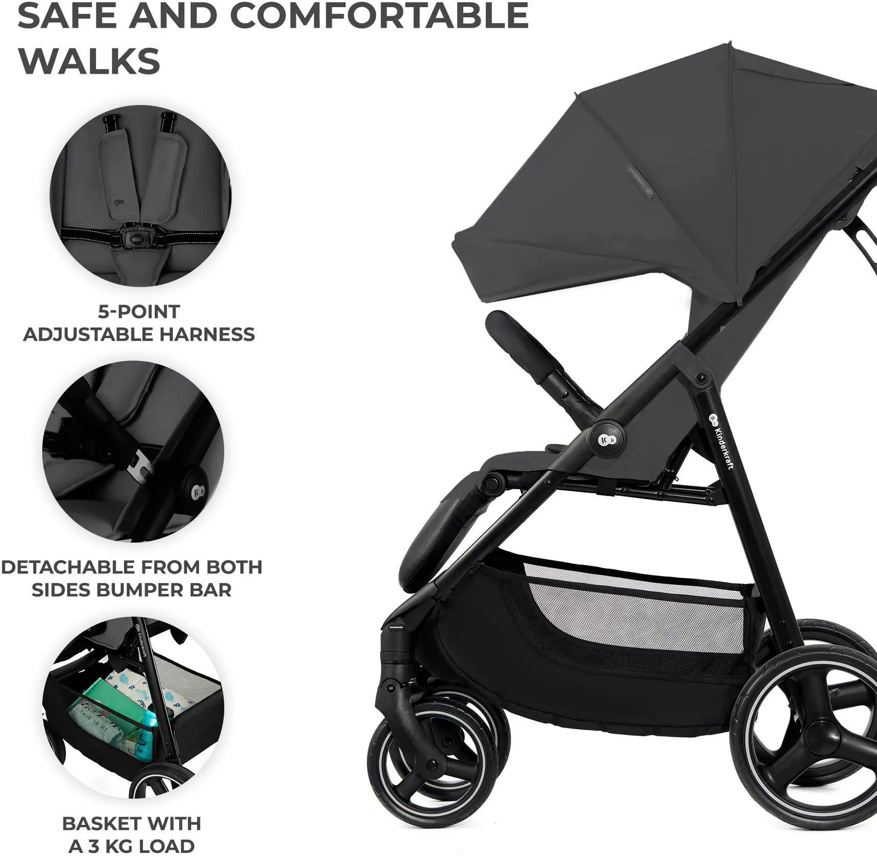 Прогулочная коляска KinderKraft Trig 3 Granite Grey (KSTRIG03GRY0000)
