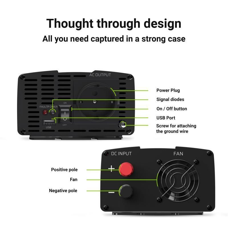 Перетворювач DC-AC Green Cell INV08 12V/230V 1000W/2000W